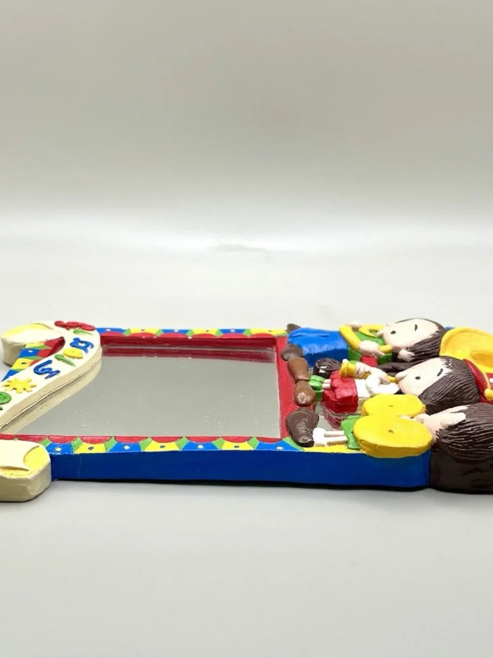 Vintage Chalkware Children’s Band Wall Mirror Folk Art Music Whimsical Kitsch